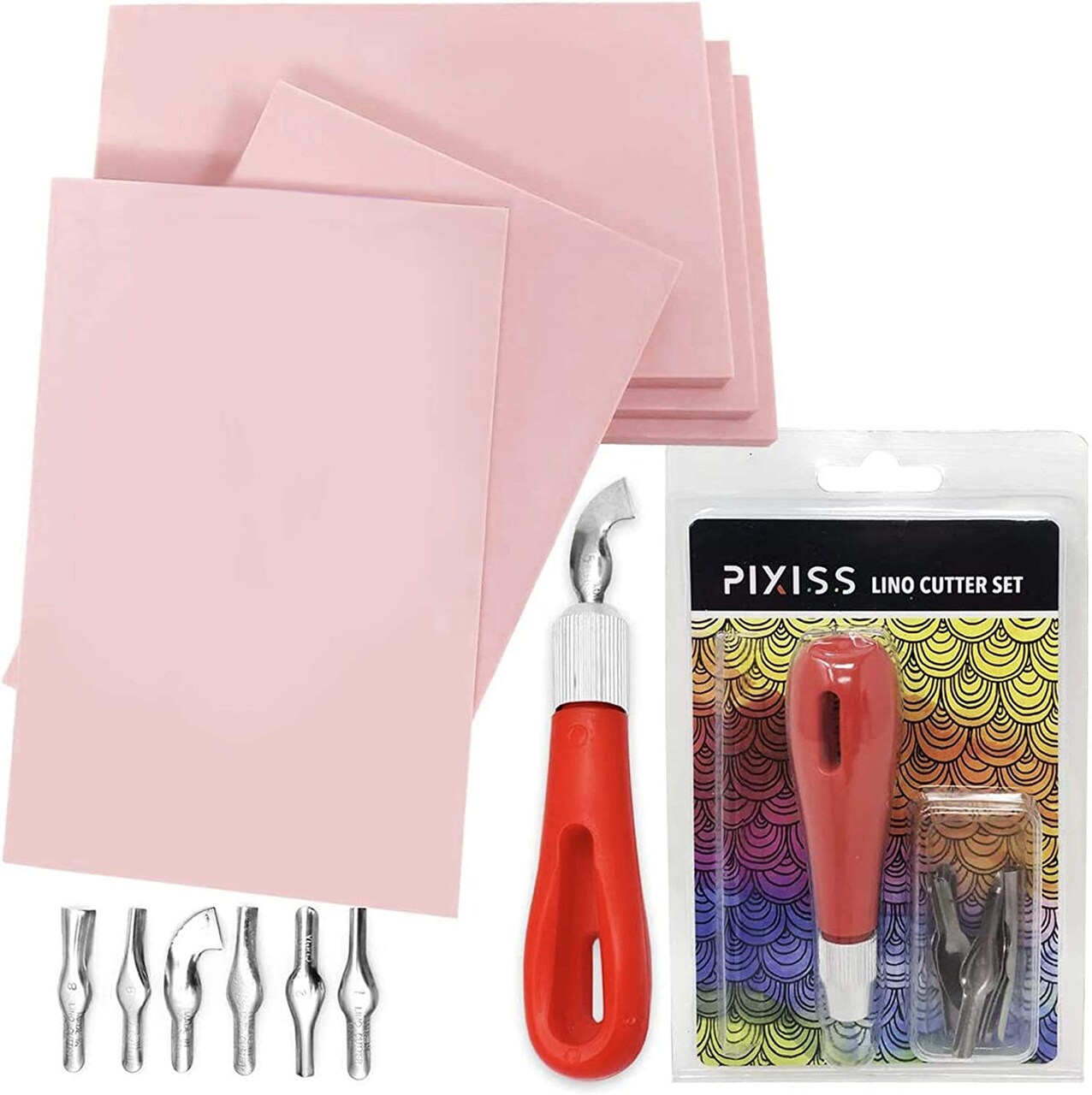 Pixiss Rubber Block Stamp Carving Blocks Stamp Making Kit with Cutter Tools 5-Pack